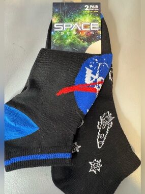 NASA Space Series Men’s Crew Socks - Black & Blue (2 Pack) Galaxy stars moon